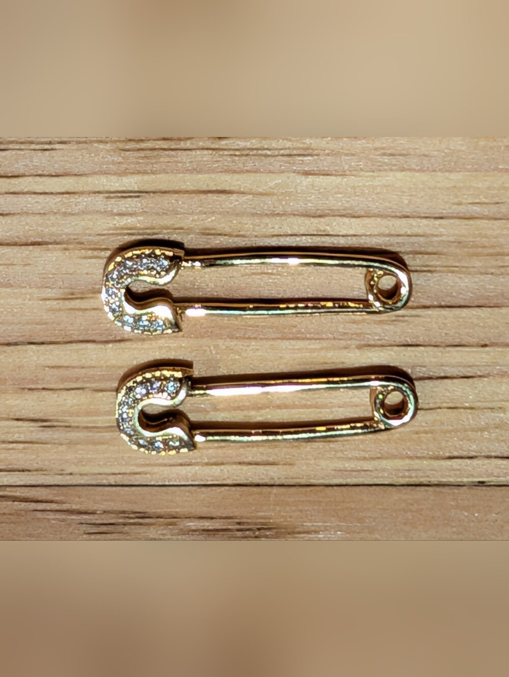 Gold Safety Pin Earrings with Crystal Accents
